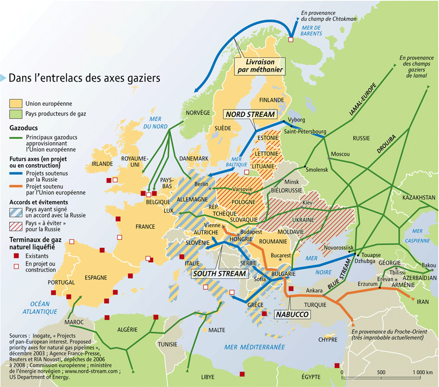 carte gazoduc alimentant europe